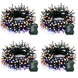 4 Pack Battery Operated Outdoor String Lights, 50 LED 16 FT Multi-Colored Christmas Lights Green Wire with 8 Modes Timer, Outdoor Xmas Wreath Light for Christmas Holiday Decoration