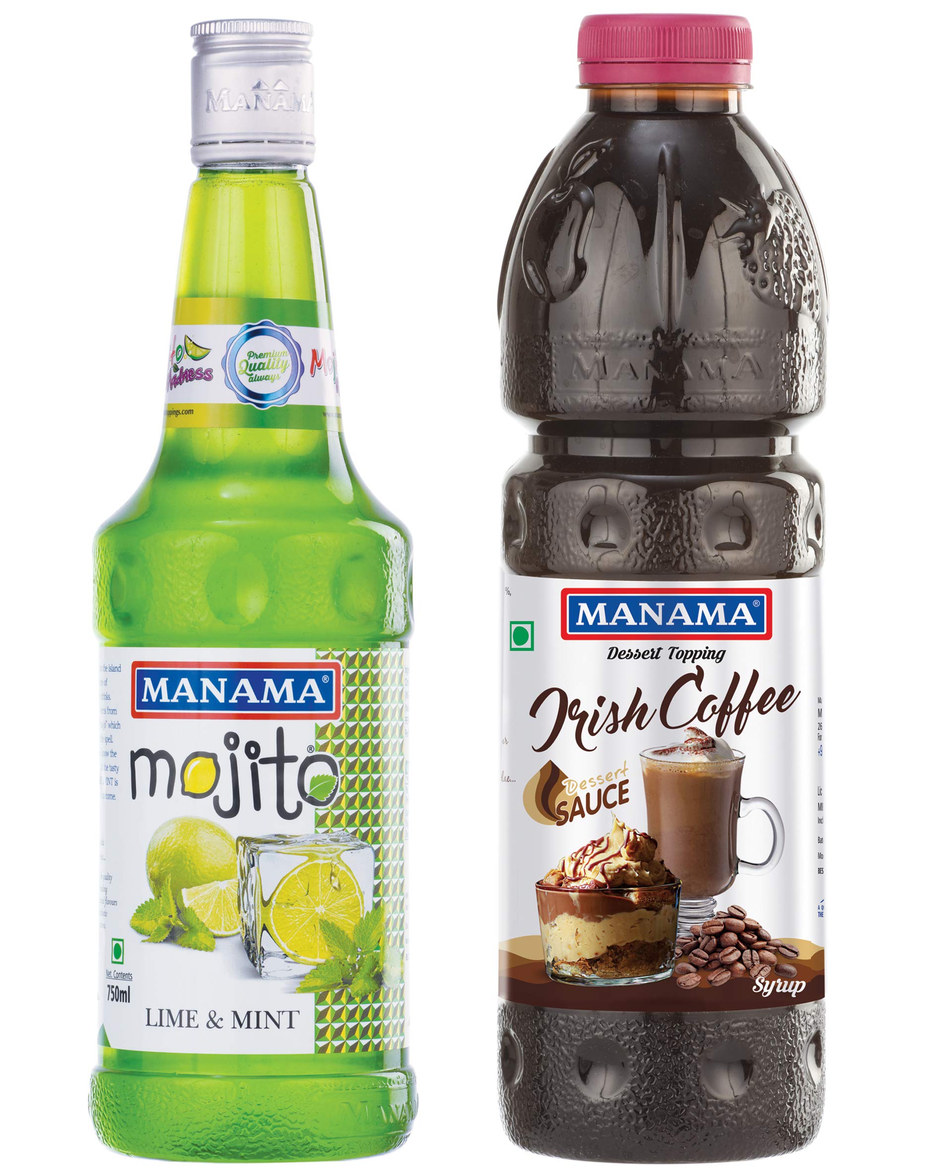 Manama Lime and Mint Mojito Flavoured Syrup 750ML and Irish Coffee Syrup 1Litre, Pack of 2-image-33