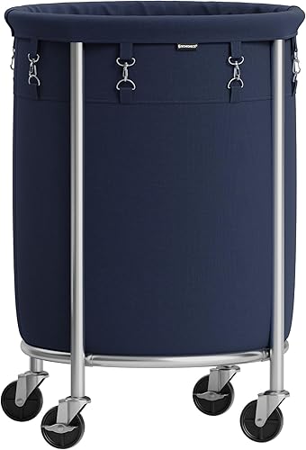 Miniatura 1 de SONGMICS Cesta de lavandería con ruedas, cesta de lavandería rodante, 29 galones, carrito de lavandería redondo con marco de acero y bolsa