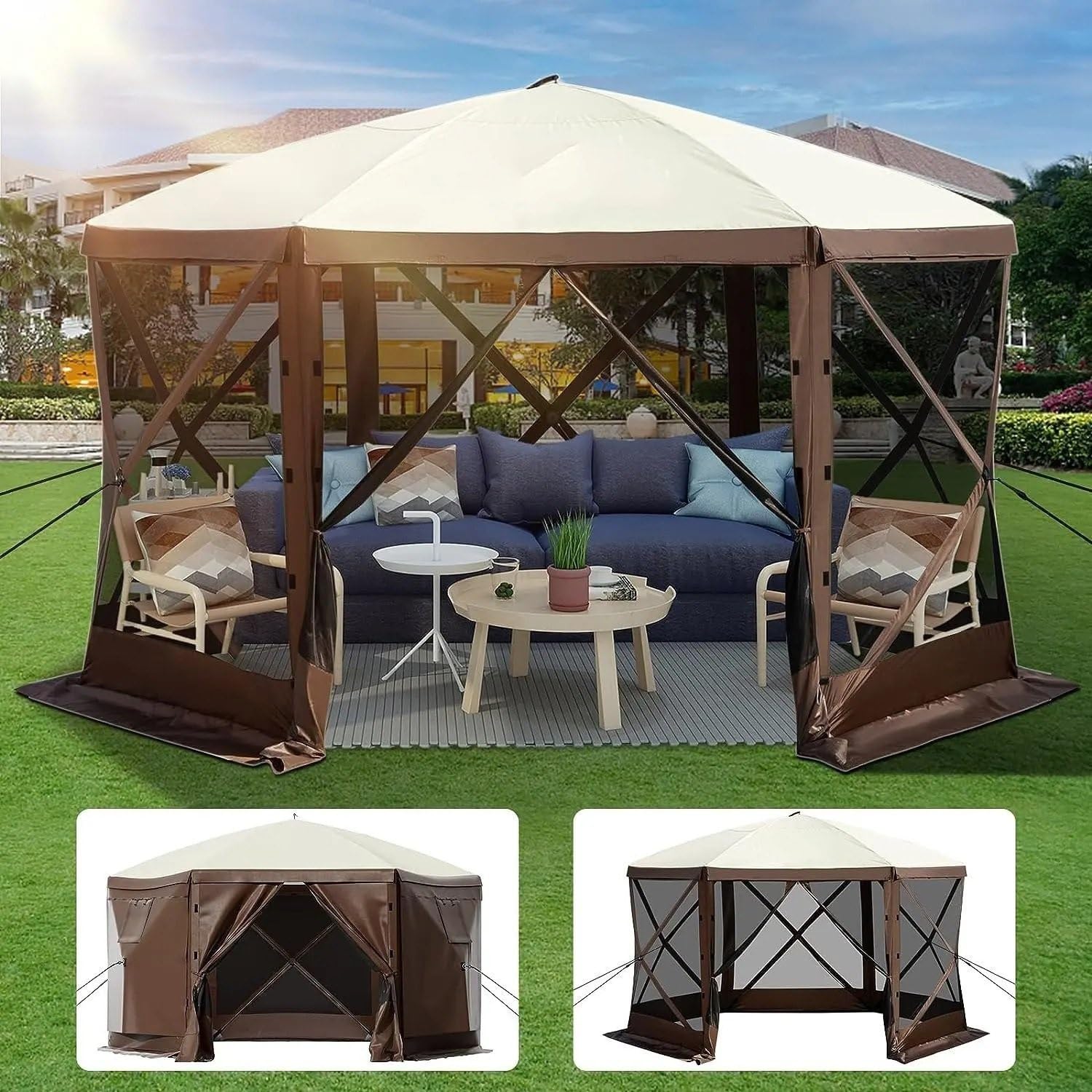 namiot turystyczny Wodoodporna osłona ekranu dla 8 osób Camping 10'x10' z przenośną torbą do przechowywania Camping Altana Namiot 6-stronny, rozkładany namiot namiot tunelowy