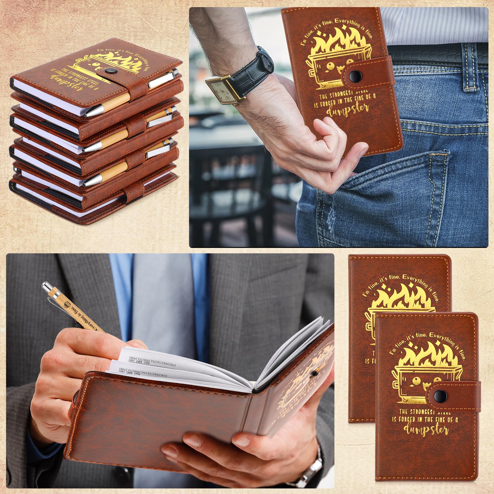 Colarr 30 juegos de cuadernos de cuero con bolígrafos divertidos para compañeros de trabajo, regalos de oficina para empleados, regalos sarcásticos para asistentes dentales (color marrón)