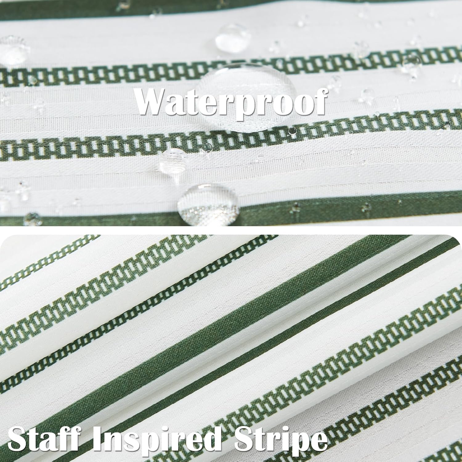 jinchan Small Stall Shower Curtain 48x72 inches Green and White Modern Farmhouse Striped Waterproof Fabric Shower Curtains for Bathroom with 7 Hooks Machine Washable