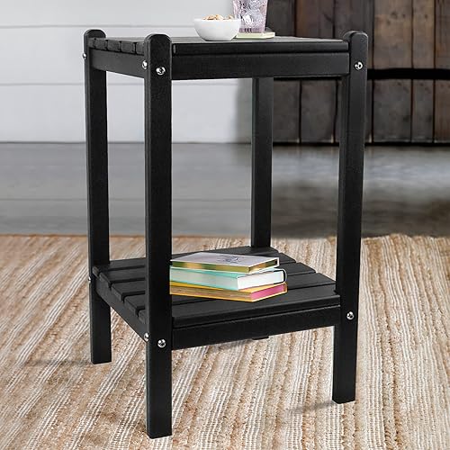 Miniatura 6 de realife Mesa auxiliar Adirondack para exteriores, mesa auxiliar rectangular para patio, jardín, porche, piscina e interior, color negro