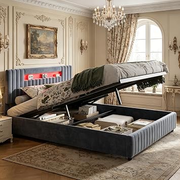 Upholstered Bed 160 x 200 cm with USB Charging Ports and LED Lighting Hydraulic Storage Bed for Teenager's Room Teenager's Bed Family Bed with Headboard Velvet without Mattress 160 x 200 cm