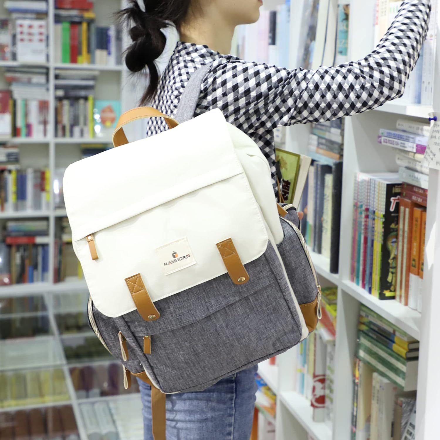 Ramhorn Diaper Bag Multifunction Travel Backpacks for Mom with Insulated Pockets and Laptop Compartment, grey