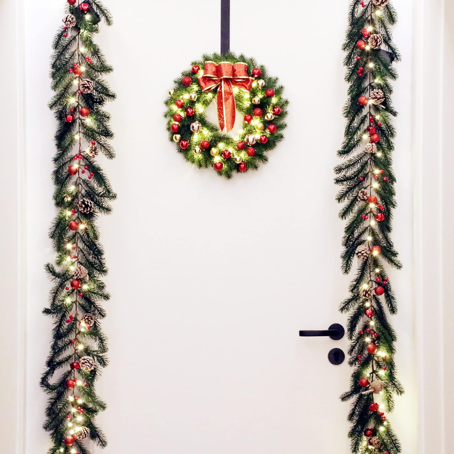 6 FT Christmas Garland, Battery Operated 8 Lighting Modes, Lighted Christmas Garland with 40 LEDs, Pine Cones, Red Berries, Jingle Bells - Image 7