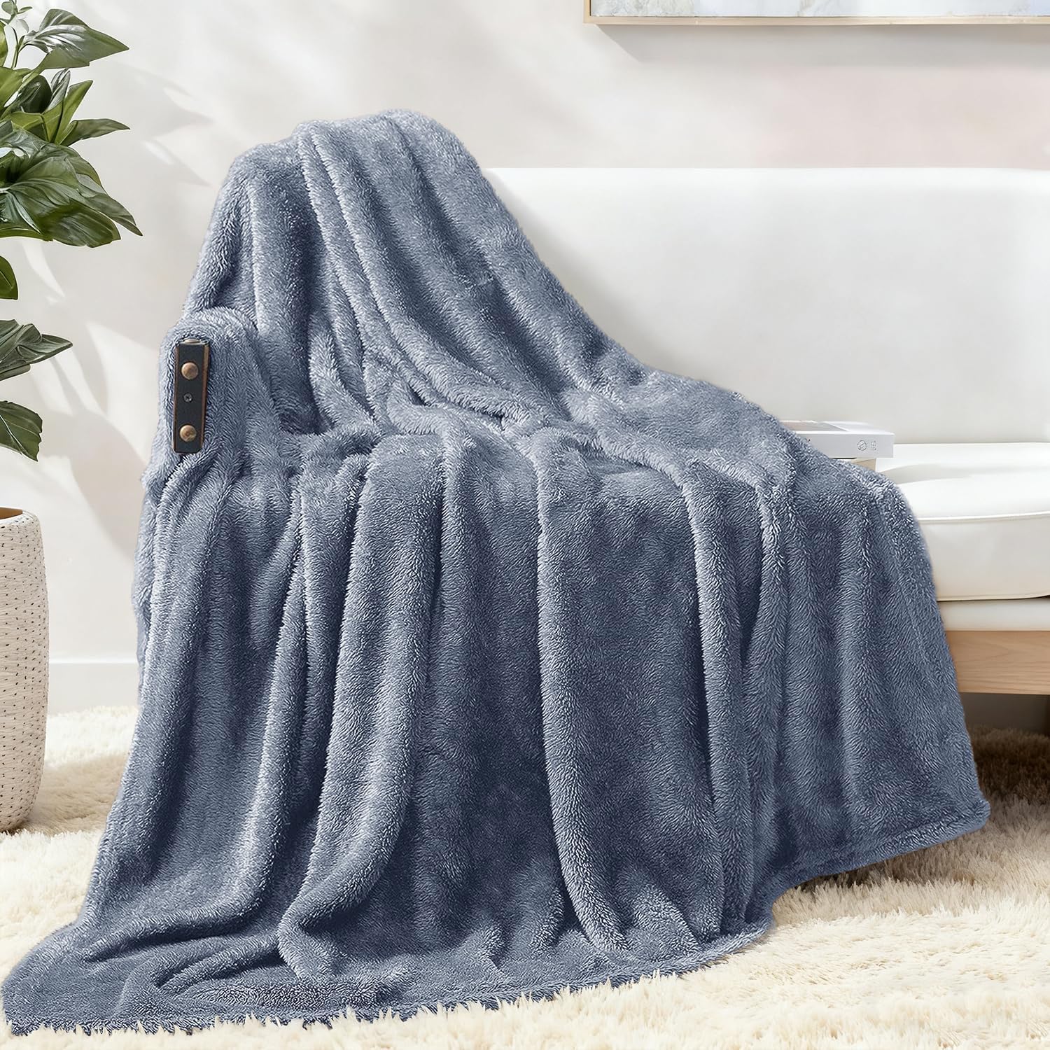 Plush Fuzzy Fleece Throw Blanket Extra Large, Super Soft, Fluffy and Warm Blankets for Couch, Bed, All Season (Stone Blue, 50x70 inches)