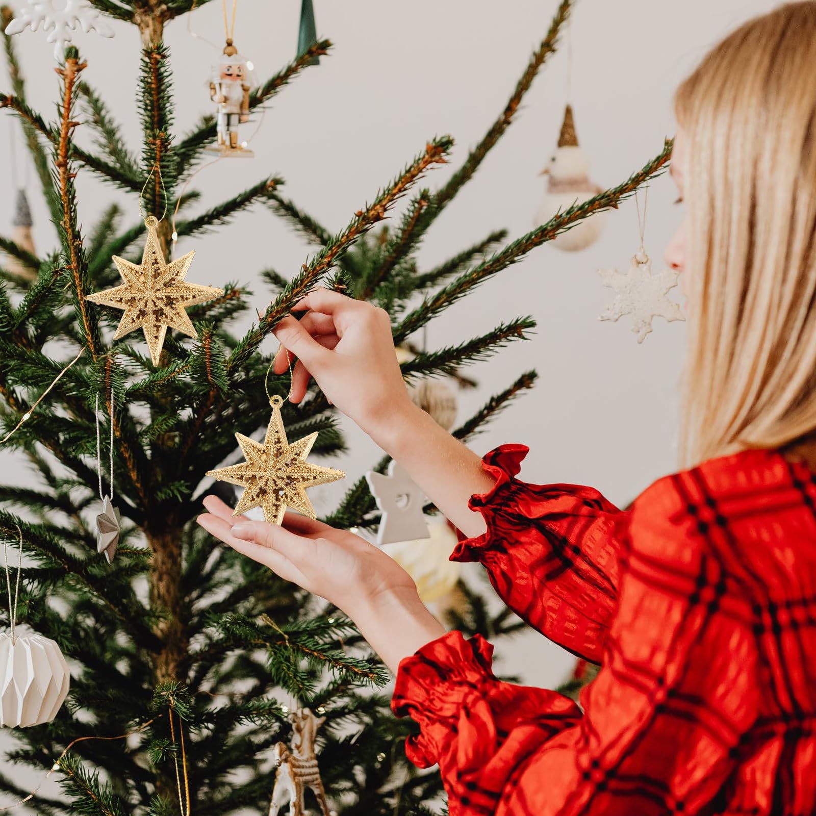 BESPORTBLE Lot de 18 mini décorations de sapin de Noël, breloques pailletées à suspendre pour décoration de fête de Noël et remplissage de vase (doré)