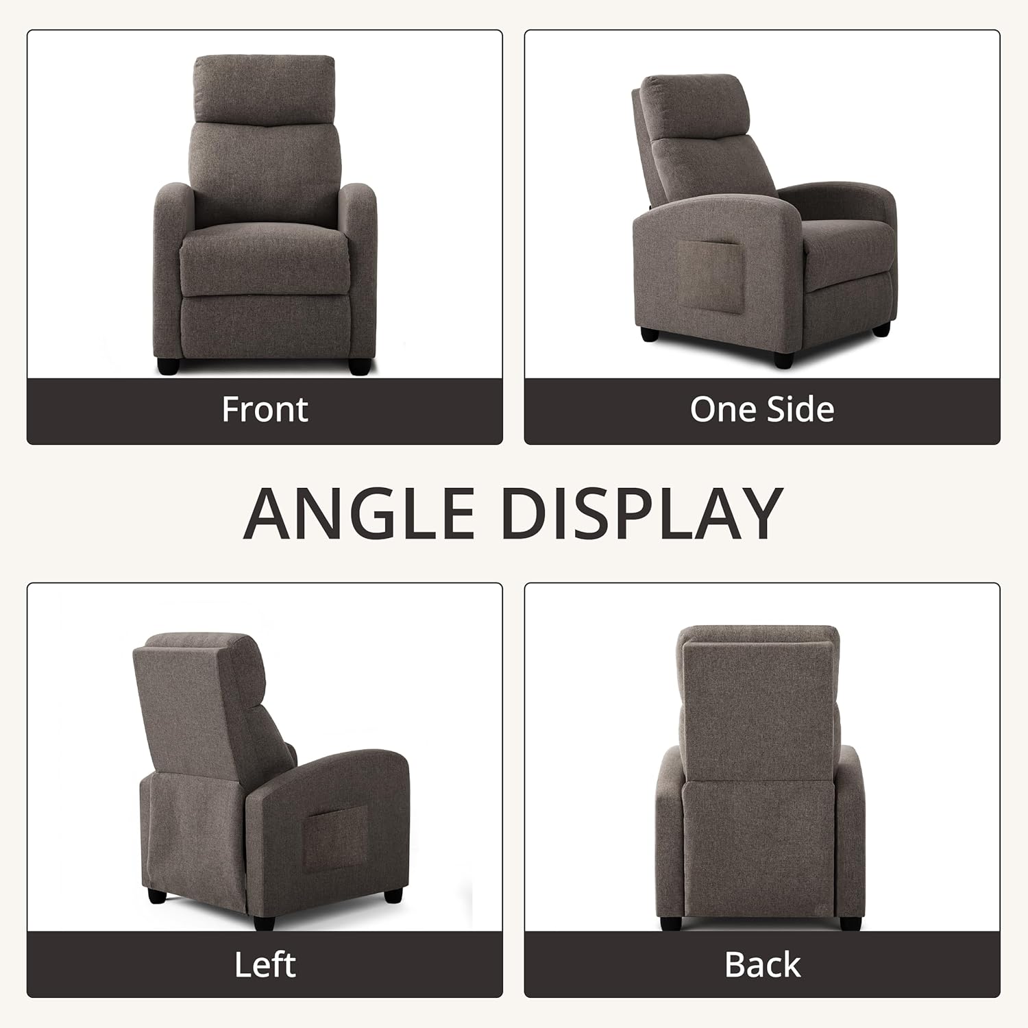 Recliner Chair for Living Room, Modern Adjustable Home Theater Seating Single Sofa Manual Push Back Armchair with Soft Linen Upholstery & High Backrest for Small Spaces, Linen-Gray