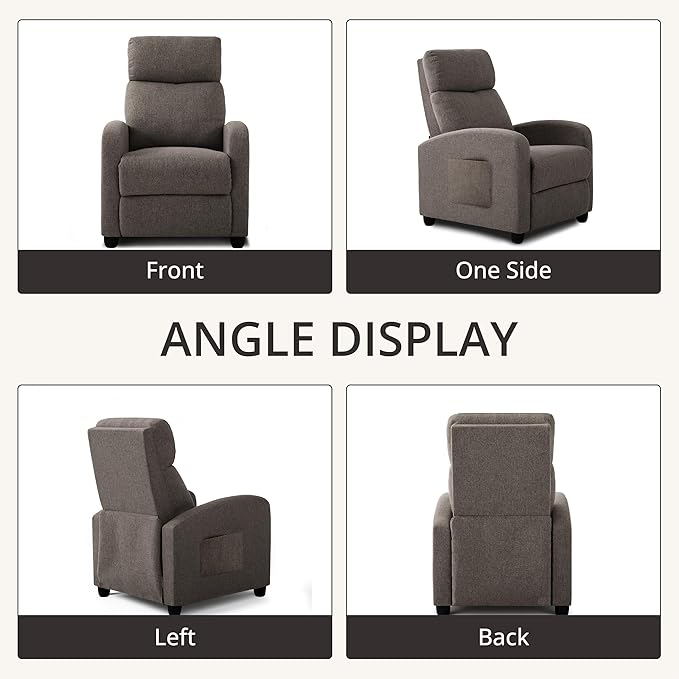 Sillón Reclinable Moderno, Tela Lino Gris, Respaldo Alto miniatura 5