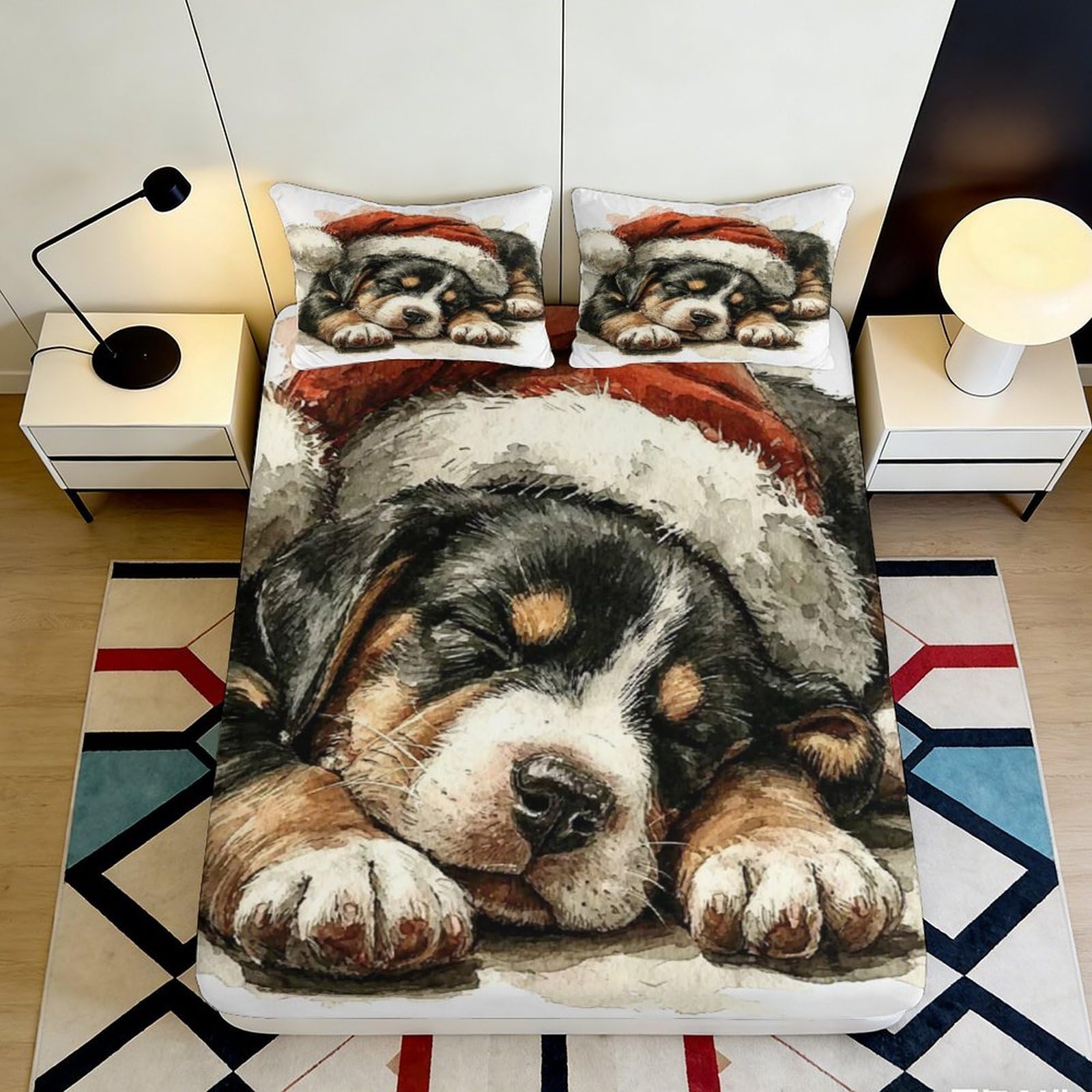Pnayamiorkfel Style-6 3D Printed Sleeping Puppy Fitted Sheet Microfiber Soft Decorative Christmas Dog Bed Cover For Bedroom Guest Room 90X200x25cm
