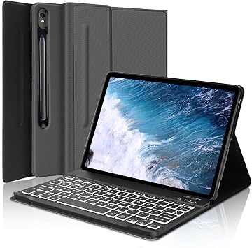KVAGO Compatible with Galaxy Tab S9 11-inch 2023 Model / S8 2022 / S7 2020 11-inch Keyboard case. Smart Leather case with S Pen Slot. 7-Color Backlight/Magnetic Detachable Wireless Keyboard. Gray