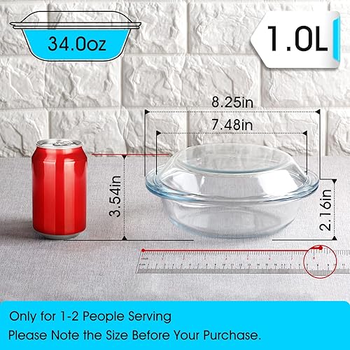 Miniatura 8 de Mini cacerola de vidrio de 13 onzas con tapa, apto para horno de 5.5 pulgadas con asas, apto para horno de microondas con tapa