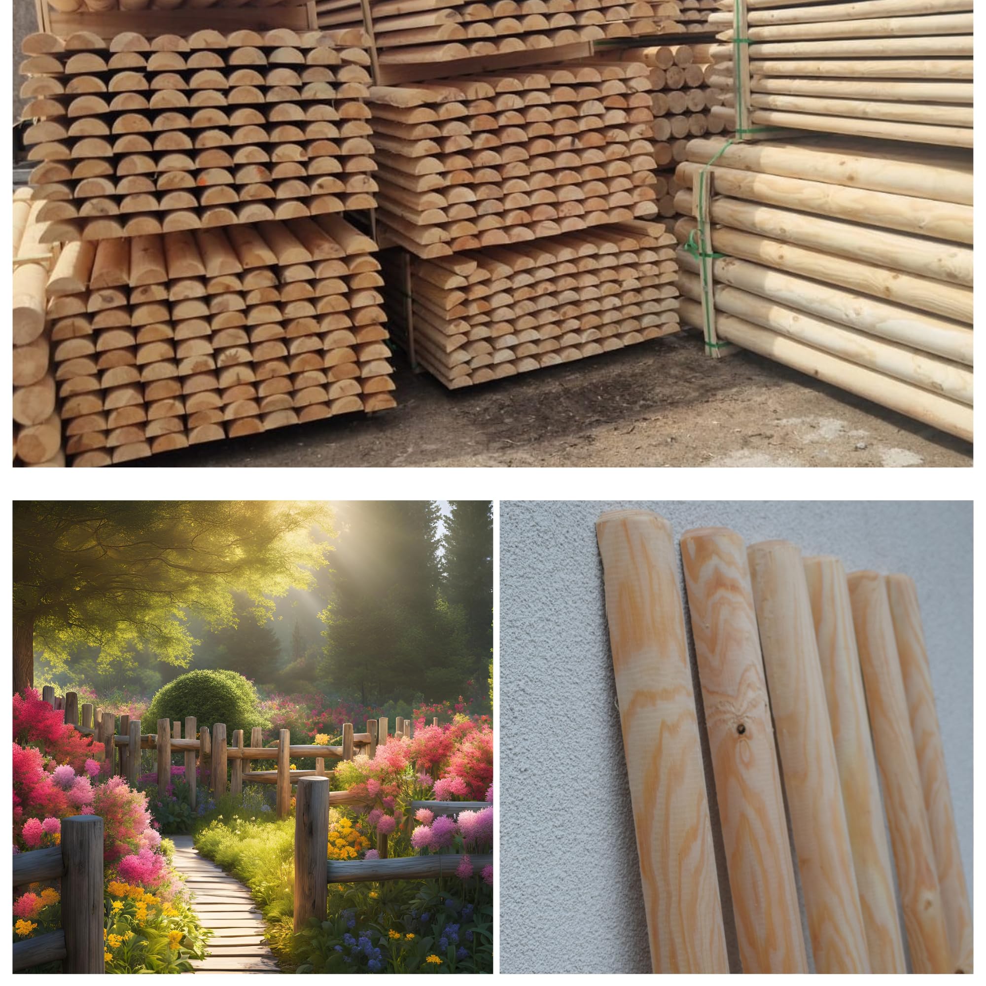 Pali Mezzi In Legno Massello 8 Pezzi ½ Ø6 cm Lunghezza 180 cm Non Impregnati Per Recinzione Montanti Palo Giardino