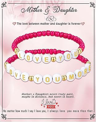 First Day of School Gifts Matching Bracelets for Women Girls Mother and Daughter Beaded Bracelet Multicolor Bead Stretch Back to School Gift I Love You Engraved Christmas Birthday Jewelry