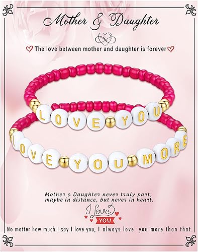 First Day of School Gifts Matching Bracelets for Women Girls Mother and Daughter Beaded Bracelet Multicolor Bead Stretch Back to School Gift I Love You Engraved Christmas Birthday Jewelry
