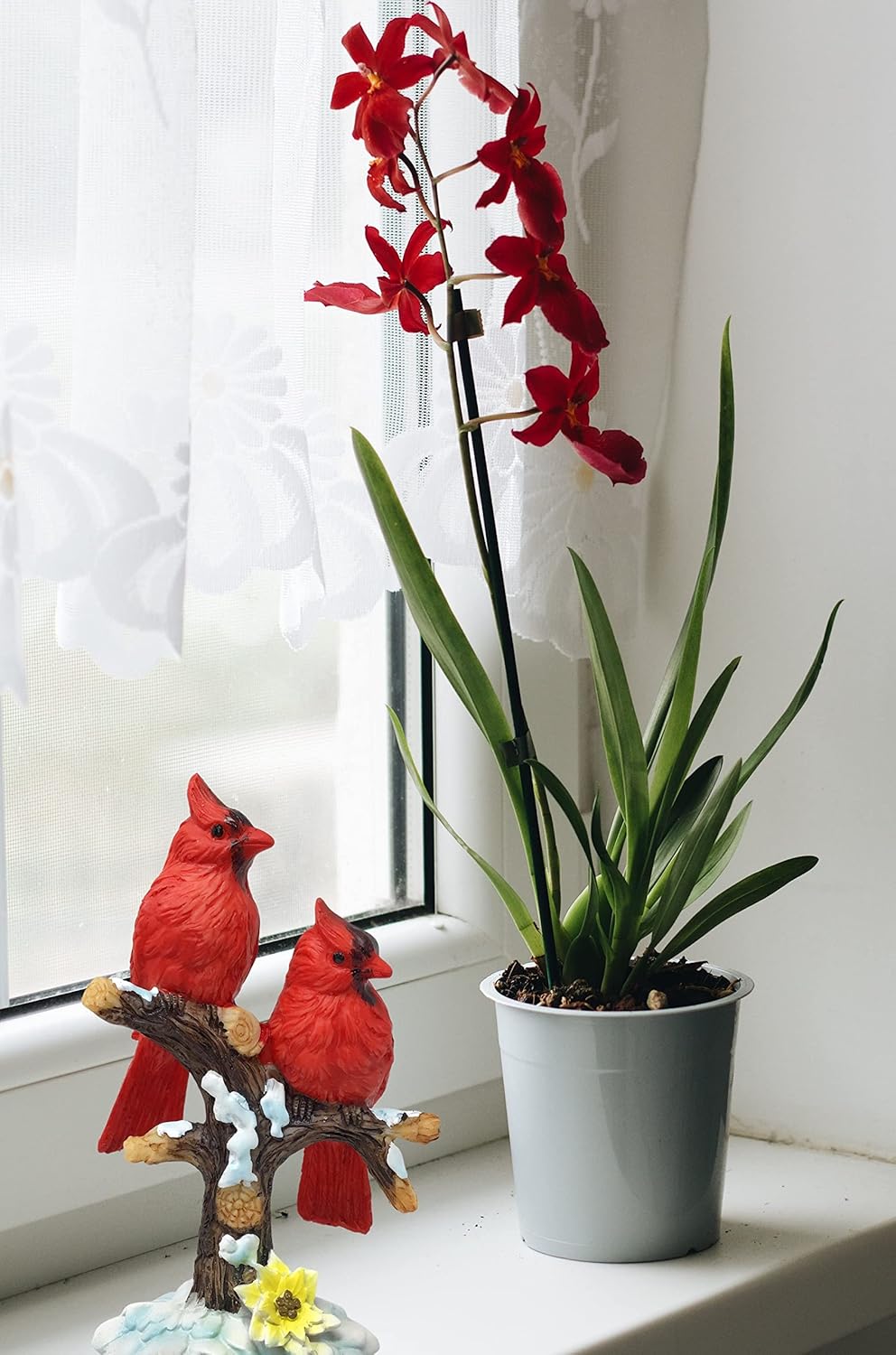 BANBERRY DESIGNS Cardinals Sitting on Branches - Two Red Cardinals on Snowy Tree Branches - Holiday Figurines - Winter Berry Themed Stands 6.5" H - Image 6