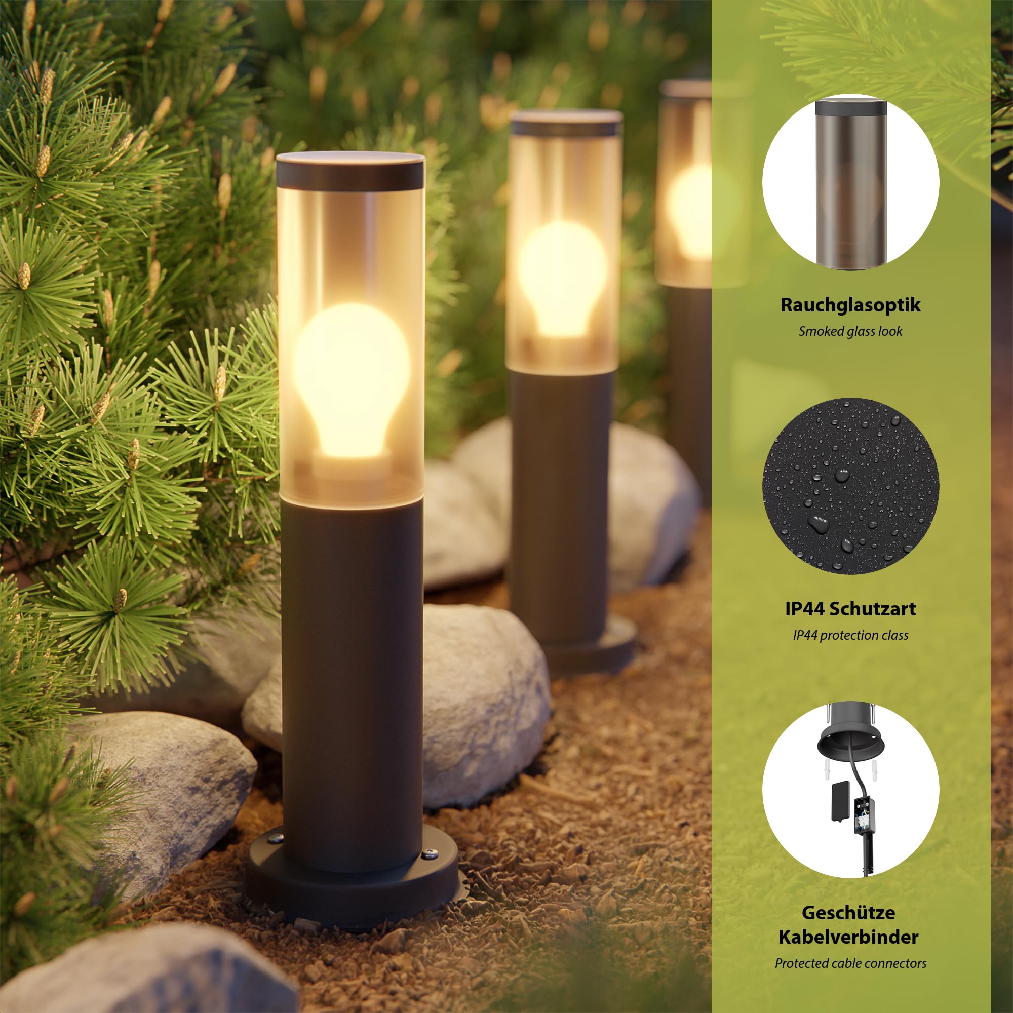 ledscom.de PORU Lumière de chemin Borne d'éclairage Lampe de jardin extérieur IP44 39 cm noir E27 40W