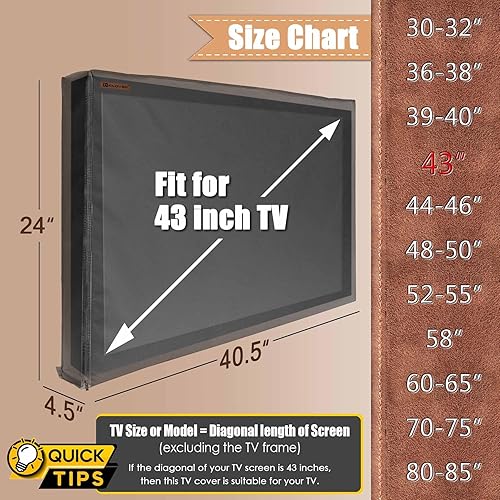 Miniatura 2 de IC ICLOVER Cubierta de TV para exteriores de 41 a 43 pulgadas, solapa frontal enrollable con forro suave antiarañazos, protege la pantalla LED,