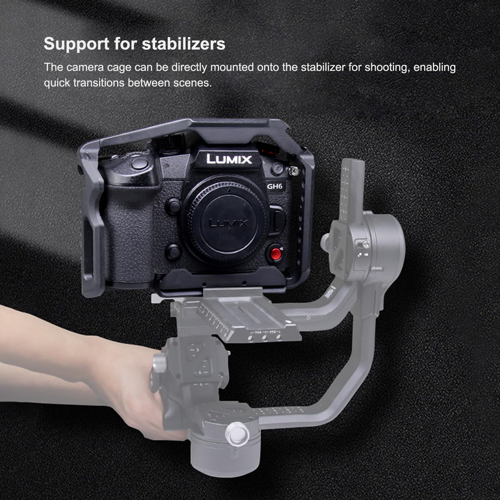 Jaula de video profesional para Panasonic LUMIX GH6 – Plataforma de aluminio de acceso completo con roscas de 1/4 pulgadas y rejillas de ventilación de refrigeración (compatible con rieles