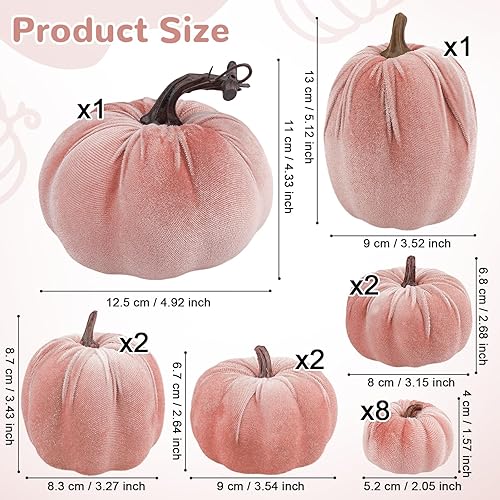 Miniatura 3 de Juego de 16 calabazas surtidas de terciopelo sintético de Halloween, hechas a mano, espuma artificial, cosecha de otoño, hogar, fiesta, centro de