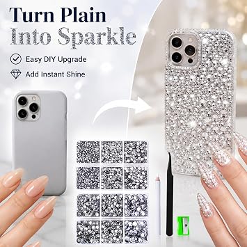 Flatback Rhinestones, 6530 White Silver-Backed Gems, 2-6mm Craft Kit