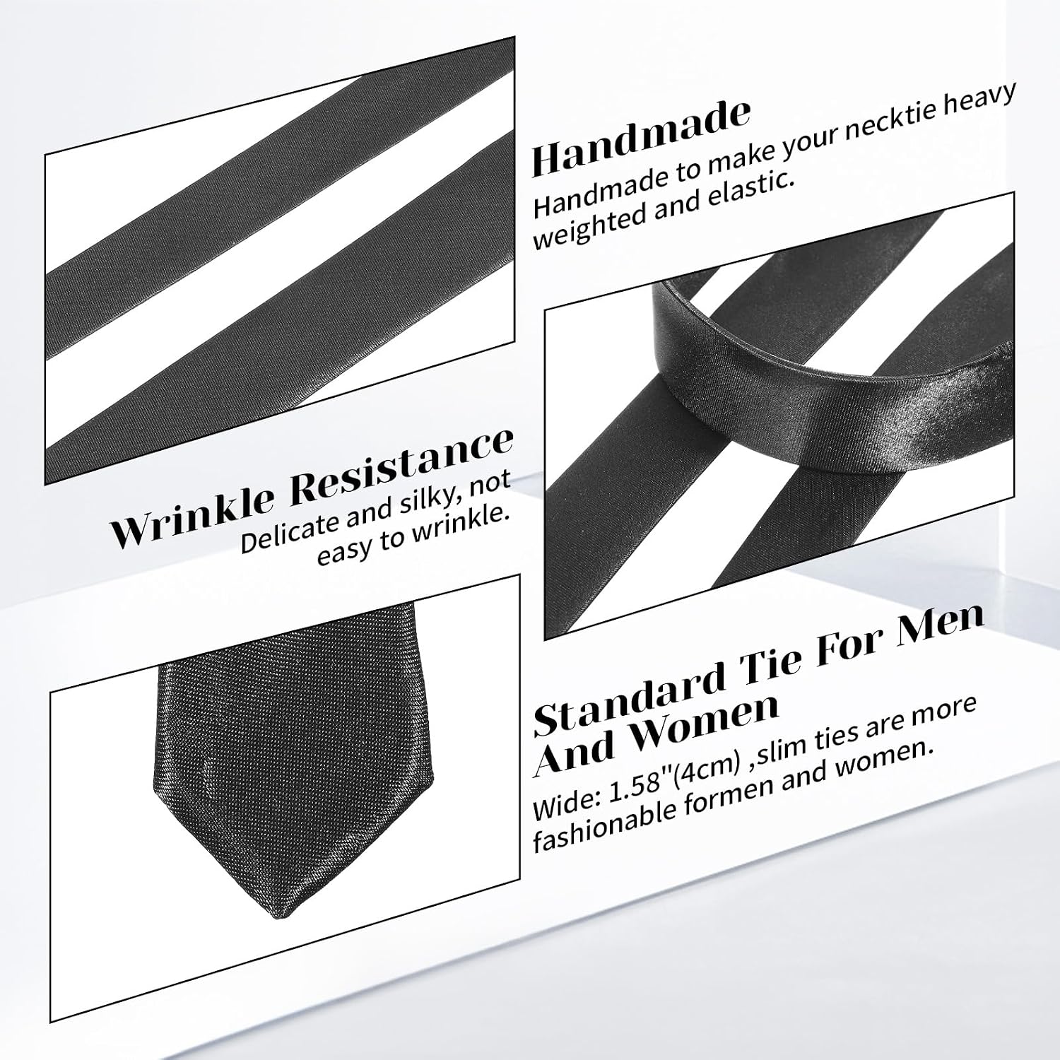 Skinny Ties Ties For Men and Women Plain Formal Slim Neckties, Formal Mens Tie, Neck Tie Classic for Boys (Black)