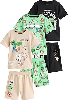 NEXT Niños Pack de 3 Pijamas de Minecraft con Pantalones Cortos 100% algodón