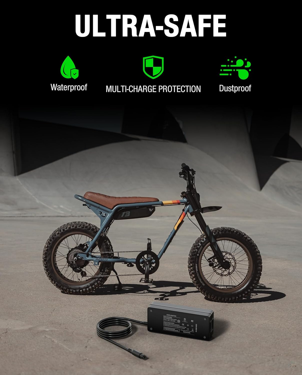 UL Listed 54.6V 3A Fast Battery Charger Compatible with Super 73 Ebikes - Waterproof 110V Power Adapter with 3-Pin Connector for Z/S/R-Series, Z Adventure, S2, RX and More eBikes Lithium Battery