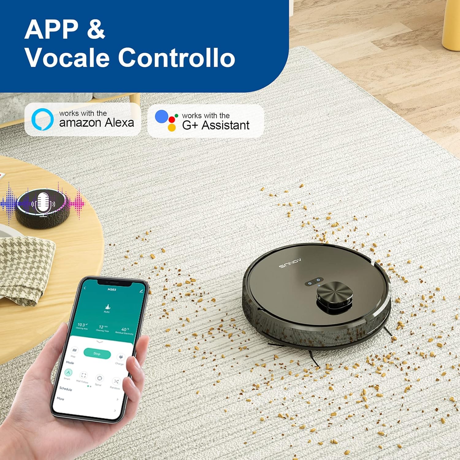 aonus i8 Robot Aspirapolvere Lavapavimenti con Mappatura, Aspirapolvere Robot 3700Pa con Stazione di Svuotamento, Navigazione Laser LDS, Pulizia Tipo Y, Induzione Tappeto, Controllo Wifi/App/Alexa aonus i8 Robot Aspirapolvere Lavapavimenti con Mappatura, Aspirapolvere Robot 3700Pa con Stazione di Svuotamento, Navigazione Laser LDS, Pulizia Tipo Y, Induzione Tappeto, Controllo Wifi/App/Alexa