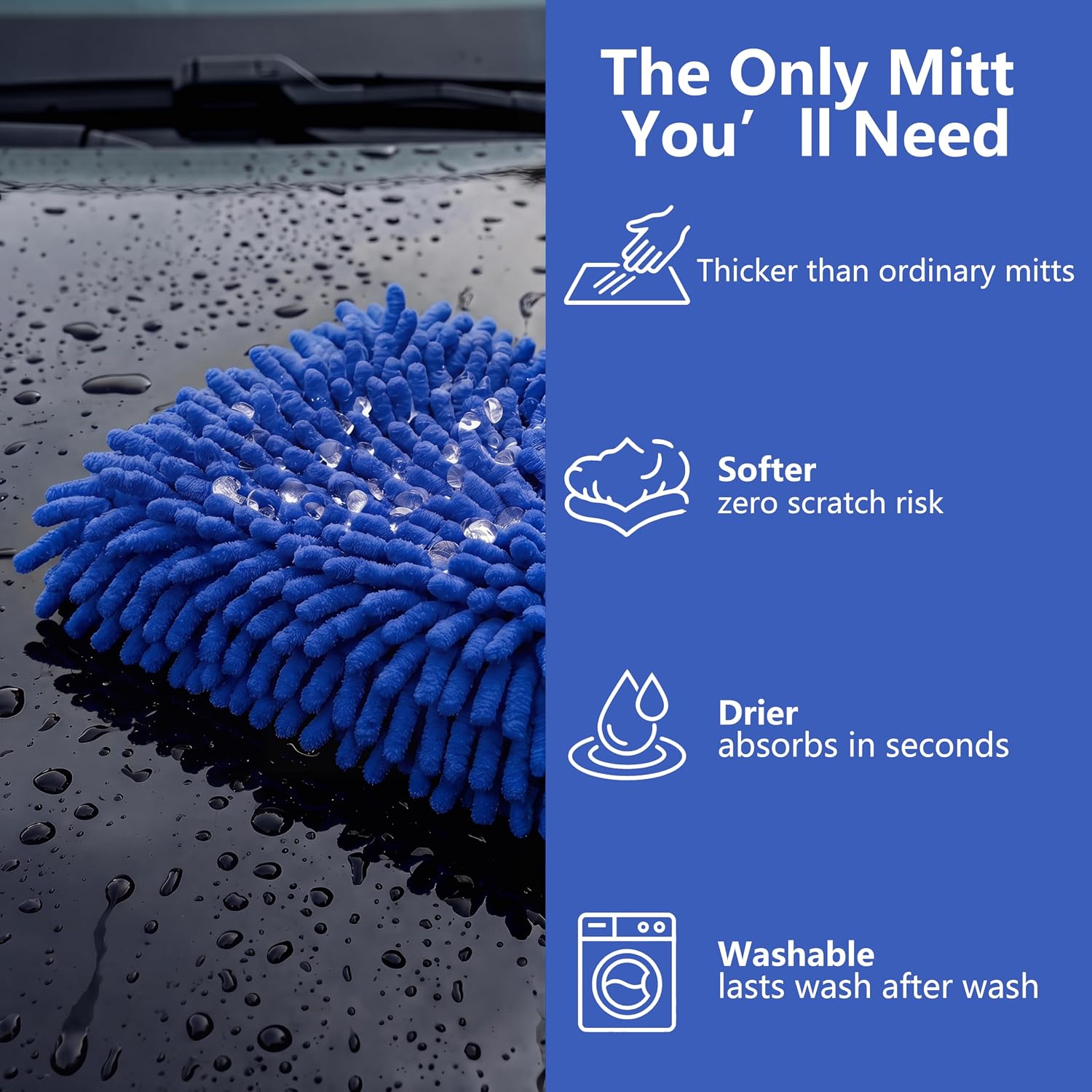 Car Wash Mitt,Detailing Ultra-Soft Chenille Microfiber Auto Gloves,Scratch-Free&Lint-Free,Safe for Trucks,SUVs, RVs&More