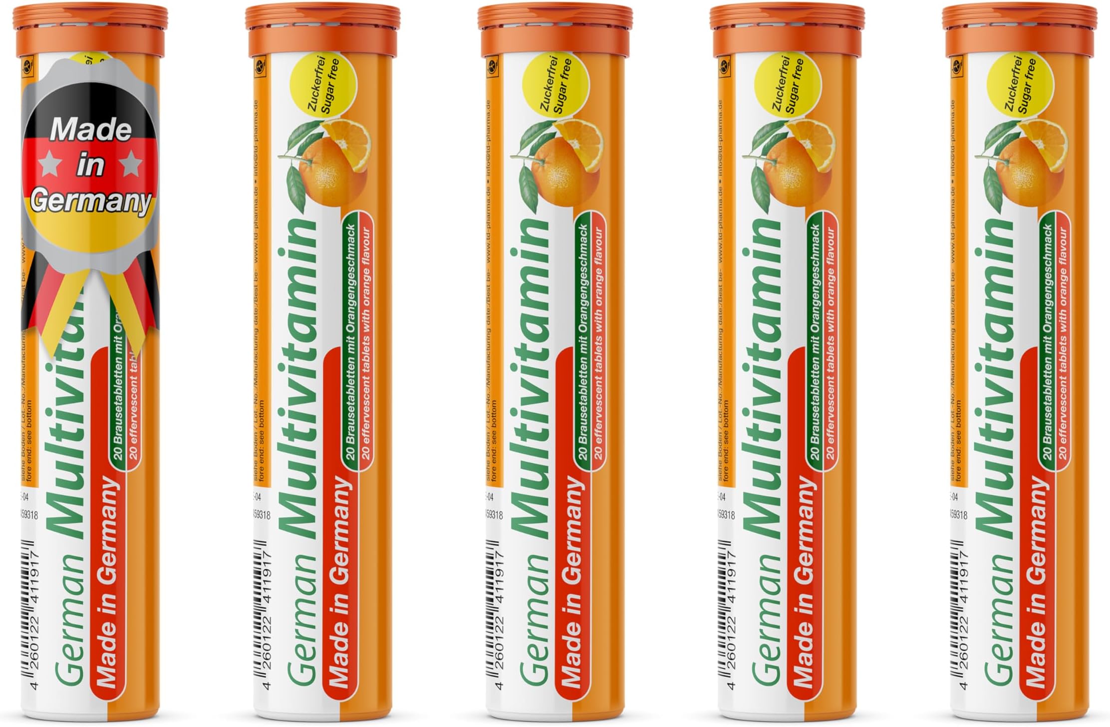 Multivitamin - 5 x 20 effervescent Tablets - Orange Flavor - T&D Pharma German Multivitamin - Made in Germany