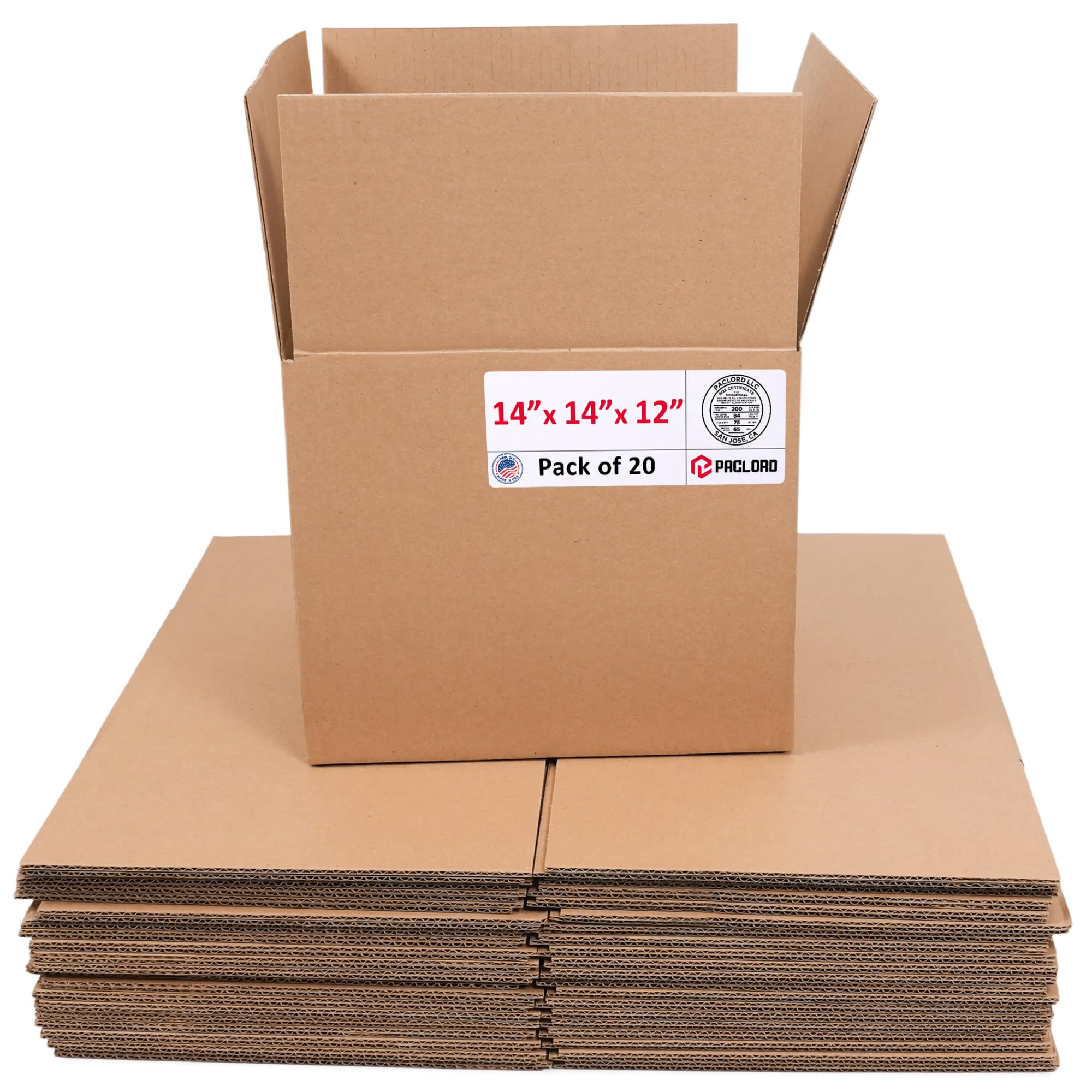 Medium Moving Cardboard Boxes 14"L x 14"W x 12"H (Pack of 20) - USA-Made Packing Boxes for Moving, Shipping, or Storage - USPS, UPS, FedEx Approved - Professional Packing Supplies | USA-Made Packing Boxes for Moving, Shipping, or Storage - USPS, UPS, FedEx Approved - Professional Packing Supplies
