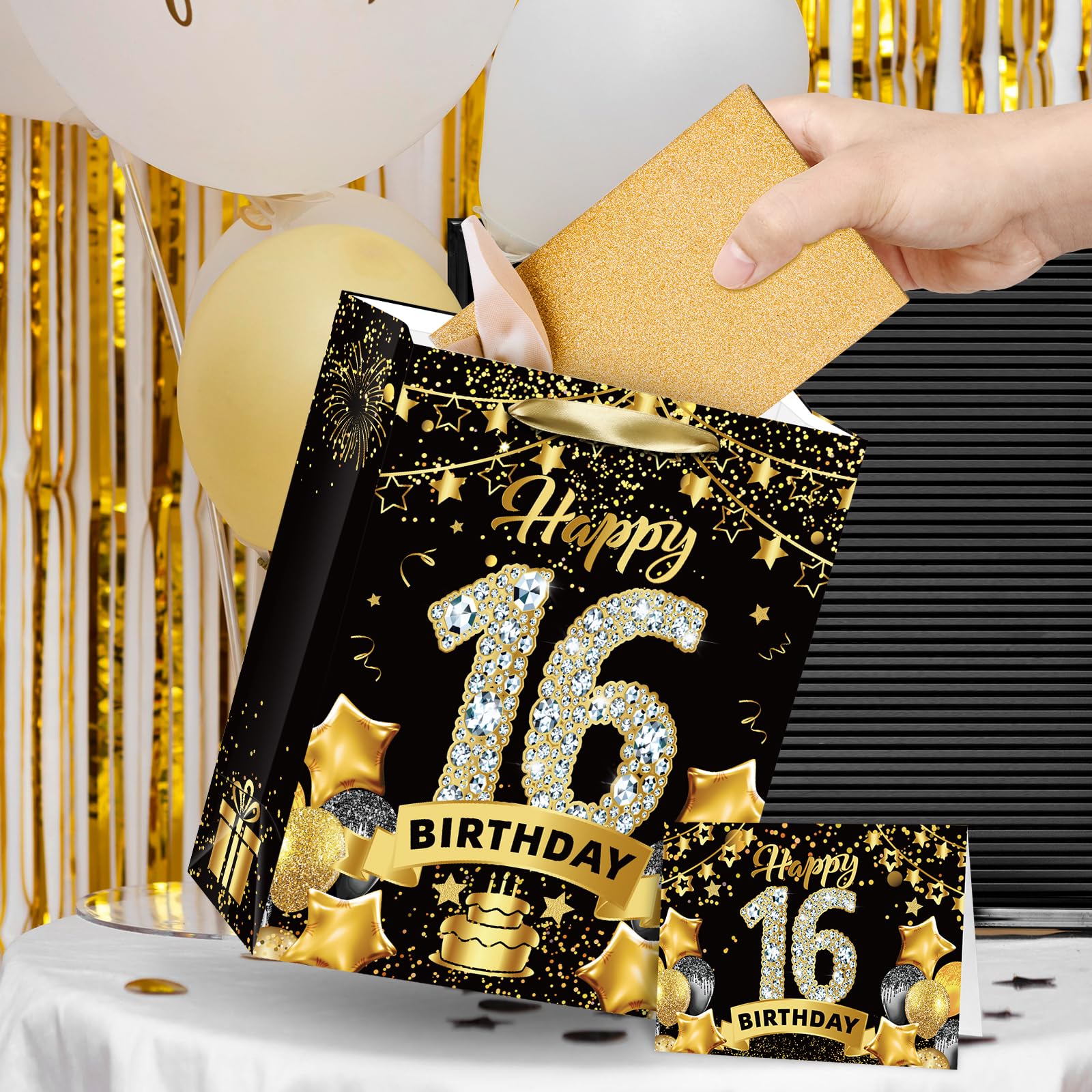 Geschenktüte Zum 16. Geburtstag In Roségold – Mit Karte & Geschenkpapier, Extra Groß