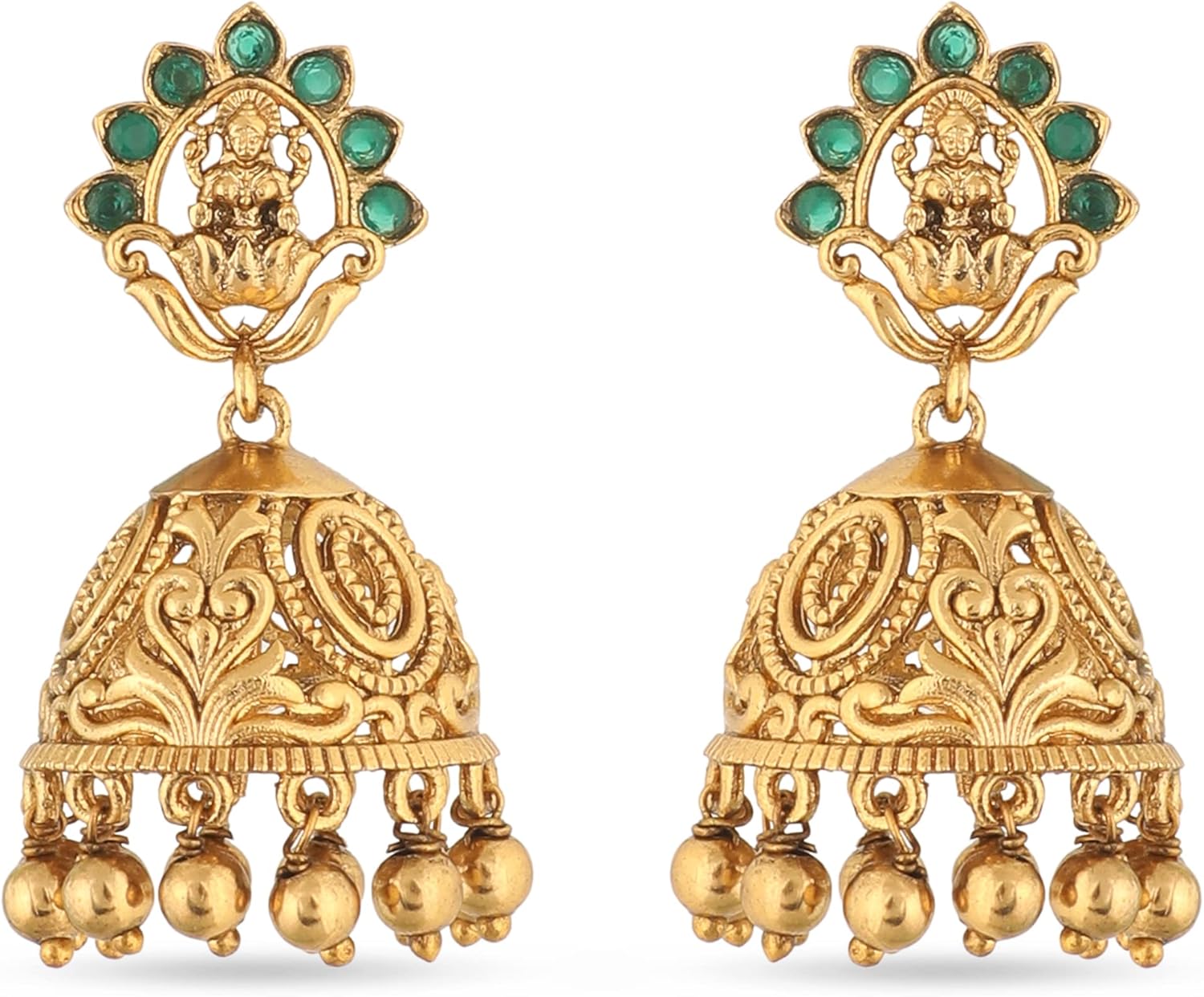 TARINIKA Antique Gold-Plated Indian Jhumka Earring for Women Brass CZ Temple Design Desi Dangle Jewelry Wedding Jewelry Ethnic Occasion Gift for Her