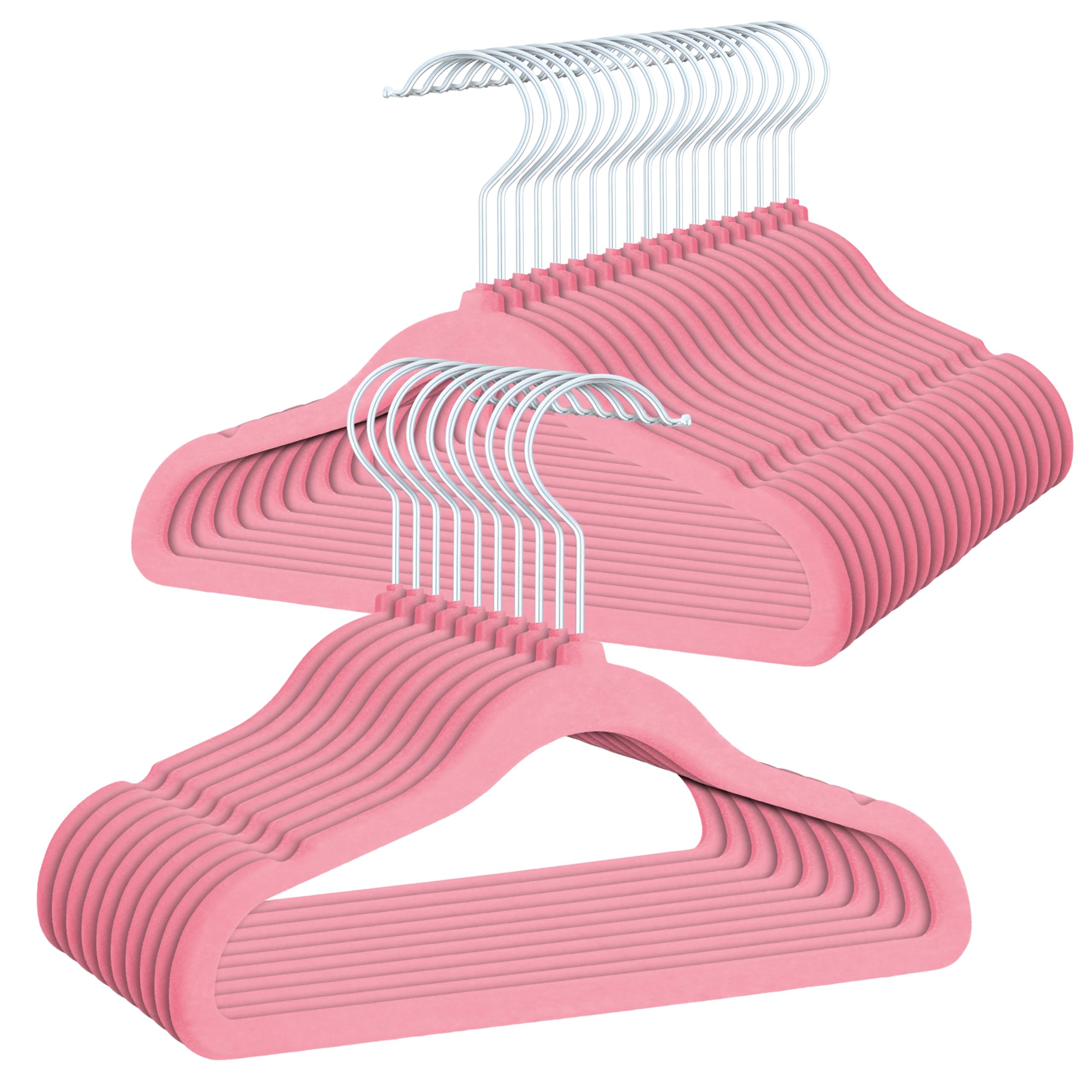 OGIVO Kleiderbügel Kinder Samt– 30er Set – Kinder Bügel aus Samt 30 cm – Samtkleiderbügel 360° drehbarer Haken - Kleiderbügel für Babys und Kleinkinder (Hellrosa)