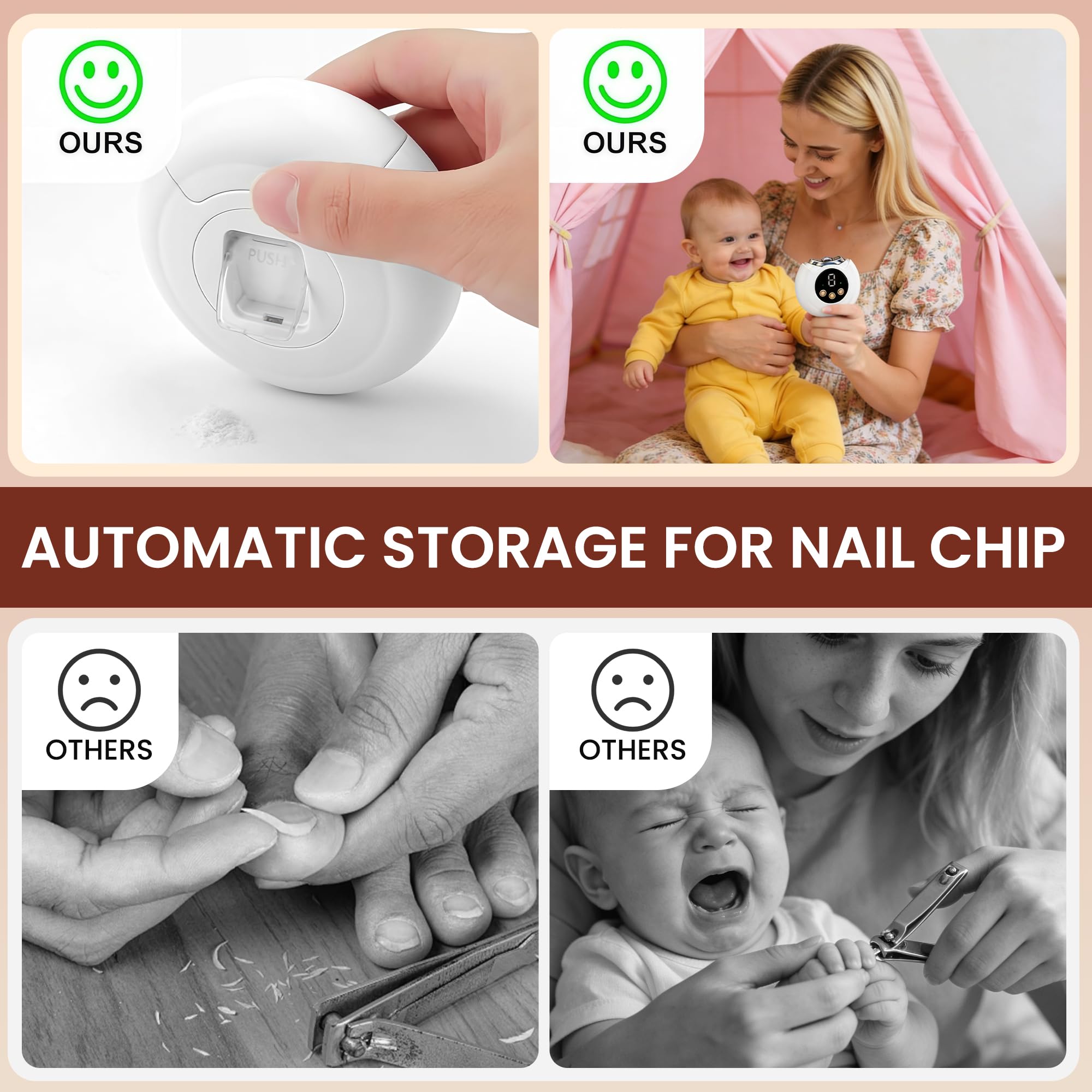 Cortaúñas eléctrico 3 en 1 automático, lima de uñas de bebé, 3 velocidades, cortador de uñas automático de pulido con almacenamiento de virutas de uñas y luz LED, regalos para mujeres, hombres, bebés