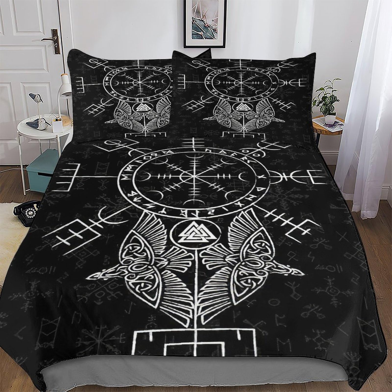 AAPZY Viking Myth Bedding Set 3D Print Duvet Cover for Teens Boys And Girls Soft Microfiber with Zipper Closure Comforter Cover 3-Piece Quilt Cover Decorated King (220x240cm)
