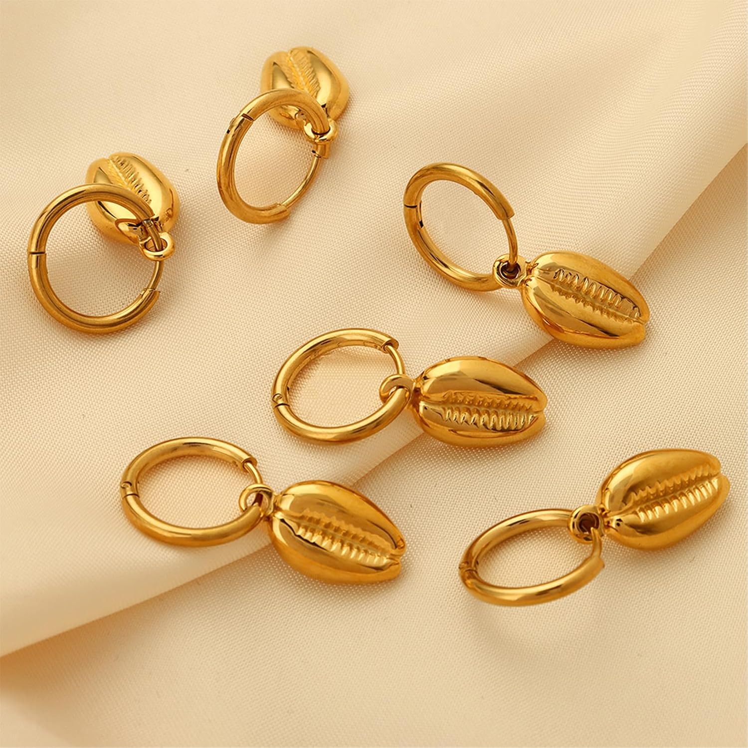 JeanBeau Gold Cowrie Shell Small Hoop Earrings for Women, Trendy Statement Seashell Dangling Huggie Earing Beach Summer Prom Jewelry Gift - Image 8