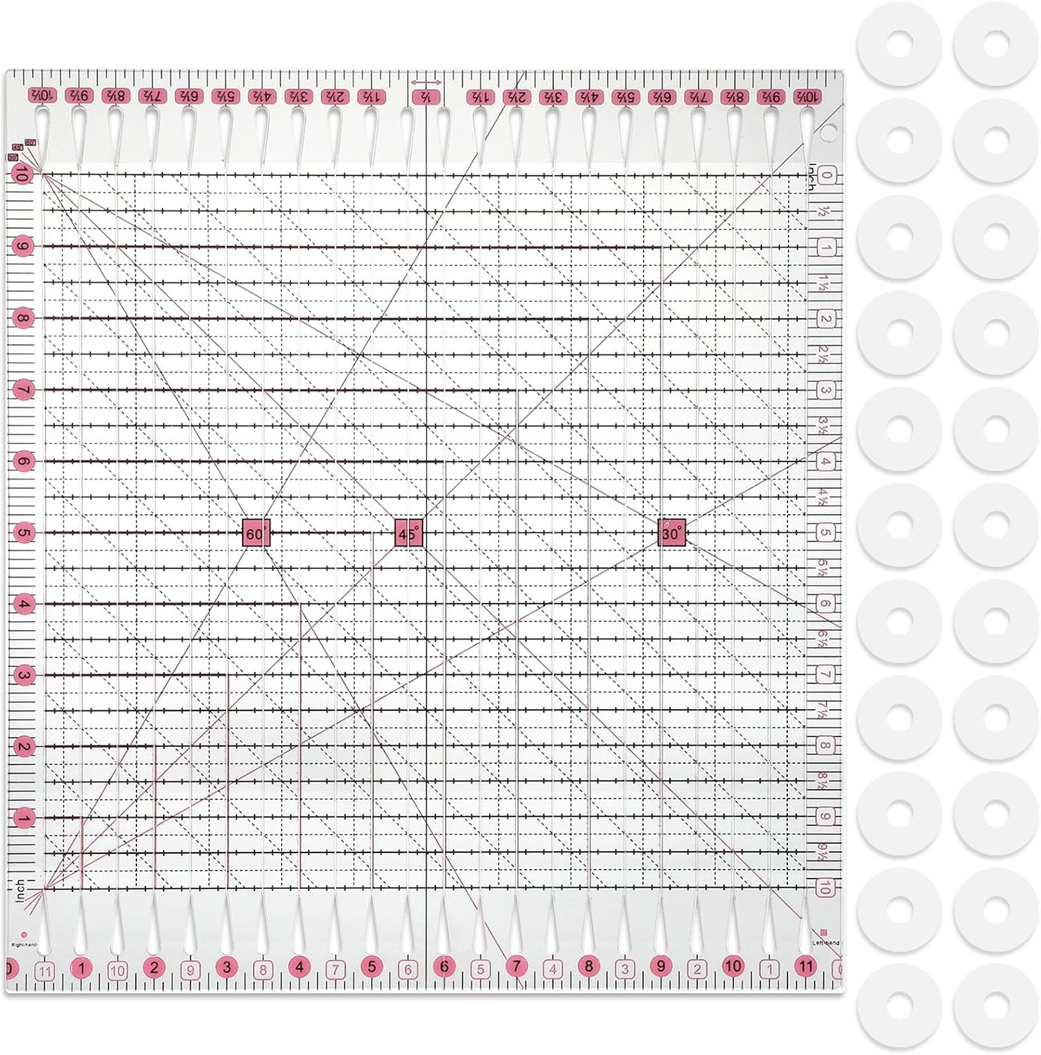 AOZUO Quilting Ruler, 11.5" x 10.5" Slotted Quilting Ruler Sewing Tools Acrylic Sewing Quilt Strip Ruler Guides Sewing Ruler for Precise Fabric Cutting, Pink