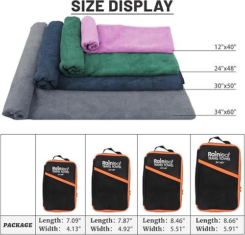 Miniatura 3 de Rainleaf Toalla de viaje de microfibra de secado rápido, ultra compacta, súper absorbente, paños para baño, ducha, campamento, mochilero