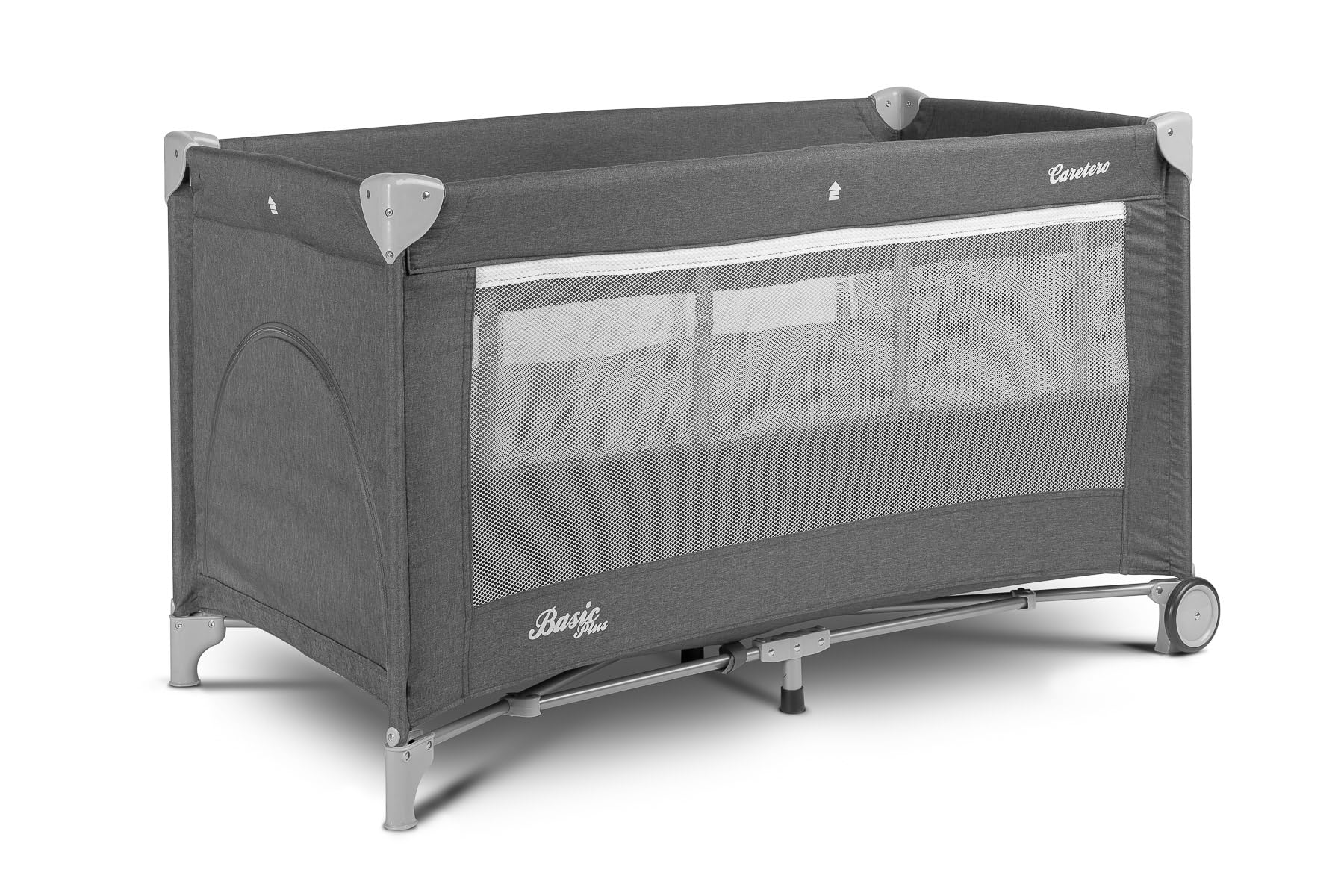 CARETERO - Łóżeczko turystyczne z materacem 120x60 cm, Basic Plus - Składane łóżeczko turystyczne dla dzieci do 15 kg - Od urodzenia do 4 lat - W zestawie torba transportowa - Grafit