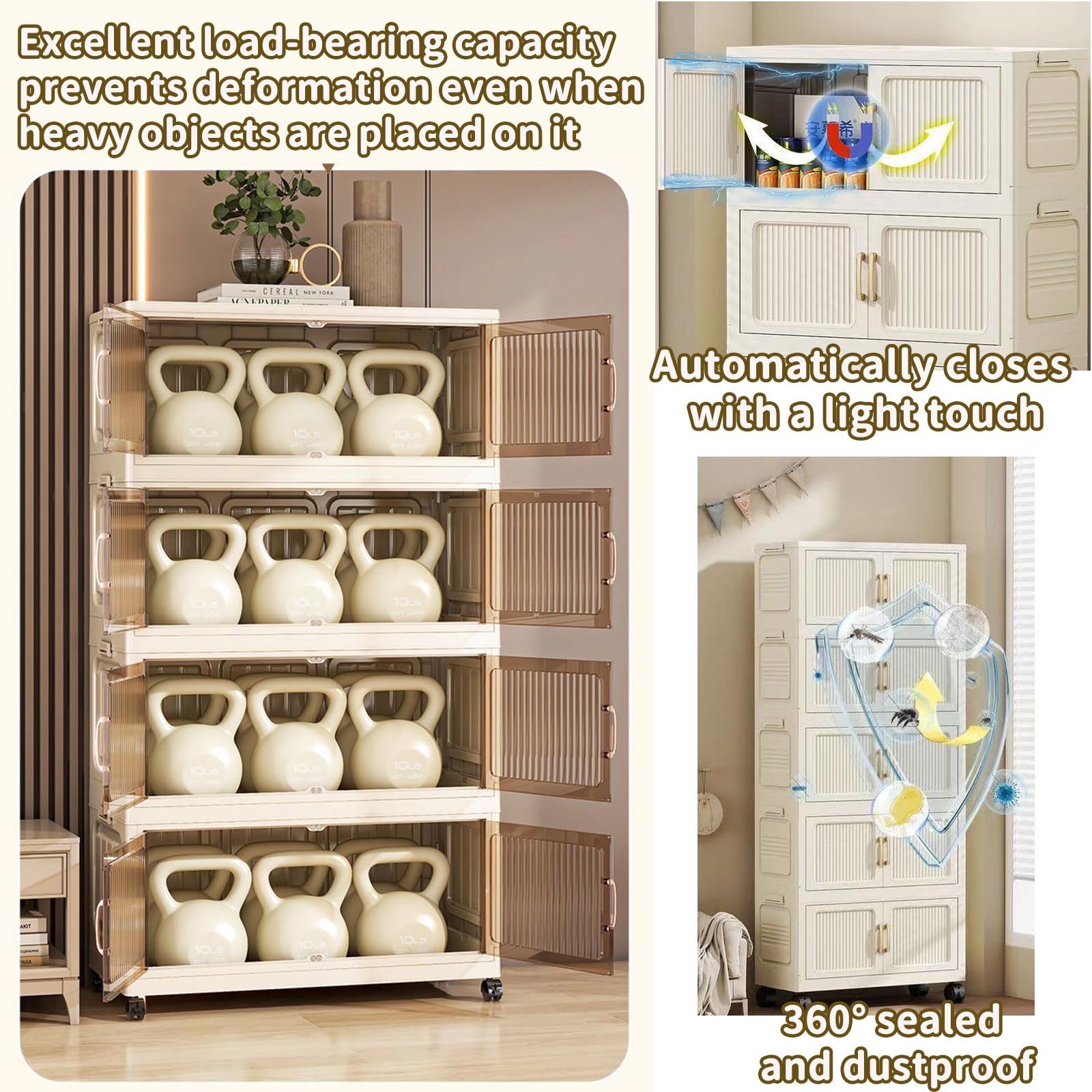 Scatola portaoggetti impilabile a più livelli in plastica con coperchio, per bagno e cucina, organizer magnetico per porta, facile da montare, 1-5 ripiani per massimizzare lo spazio