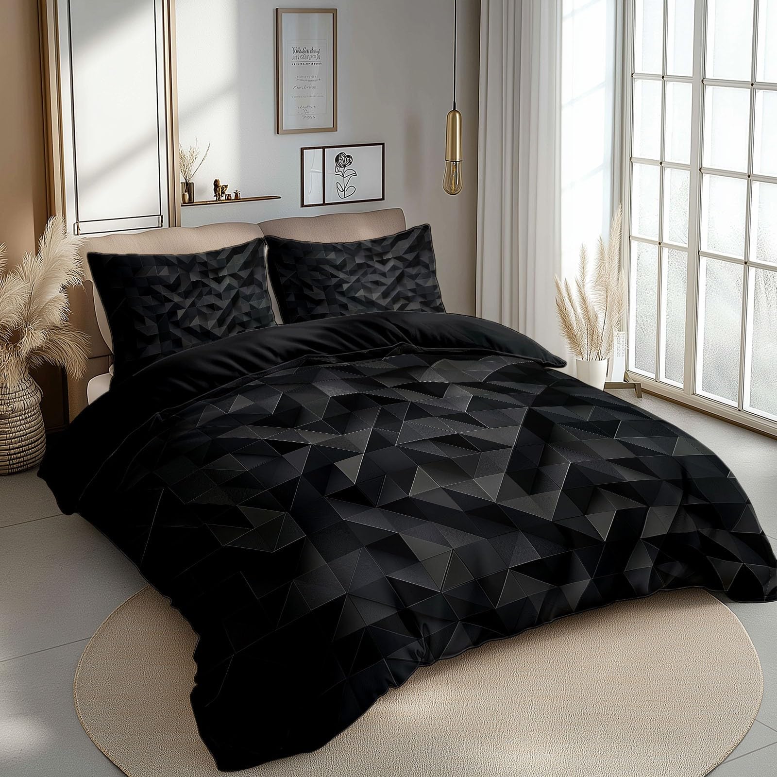 Parure de lit 140x200 avec fermeture éclair CozyRest housse de couette noire et 2 taies