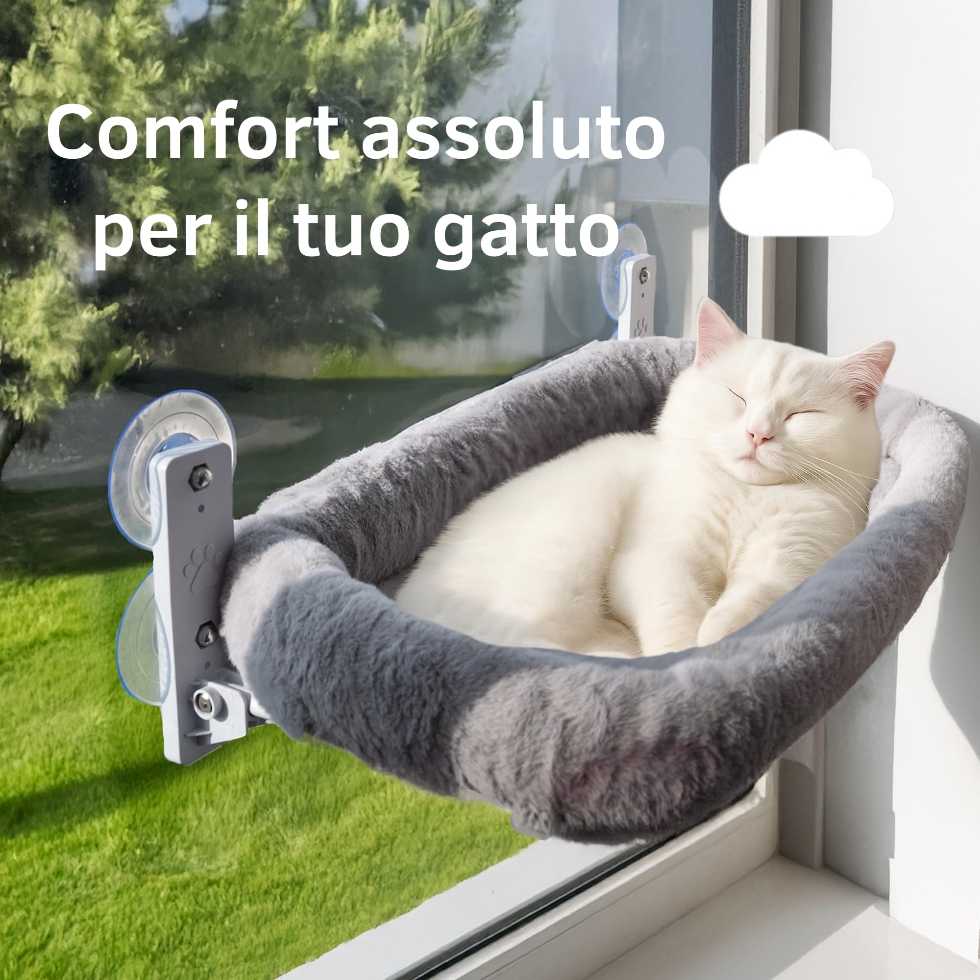 Amaca Gatto Finestra con Cuscino Ultra Morbido Lavabile – Letto Sospeso fino a 18 kg | Cuccia per Gatti da Interno Stabile | Amaca per Gatti da Finestra | Accessori Gatto