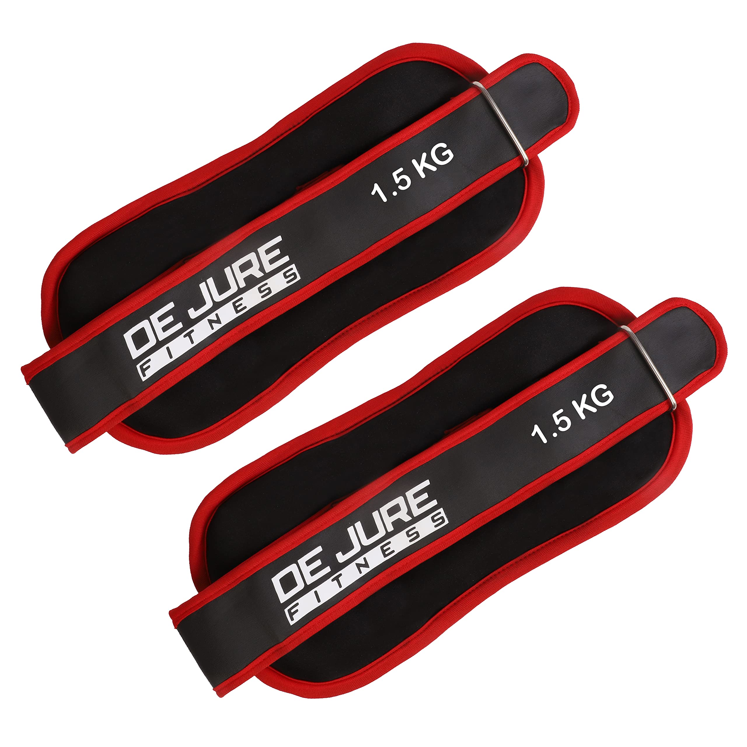 De Jure Fitness Premium Adjustable Ankle Weights Set 3KG Total (1.5KG x 2) | Leg & Wrist Weights for Men & Women | Durable Lycra & Cast Iron Construction | Ideal for Walking, Running, Jogging, Cardio, Strength Training & Home Gym Workouts | (Red-Black)