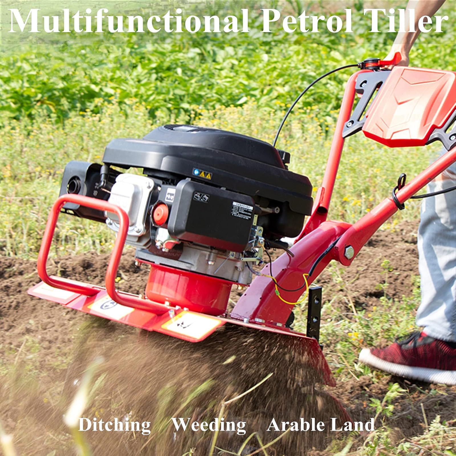 Motocultor De Gasolina para Jardín, Motocultor De Gasolina para Trabajo Pesado, con 4 Cuchillas, Profundidad De Labranza Ajustable, Motocultor De Gasolina De 2 Tiempos, Motocultor De Gasolina