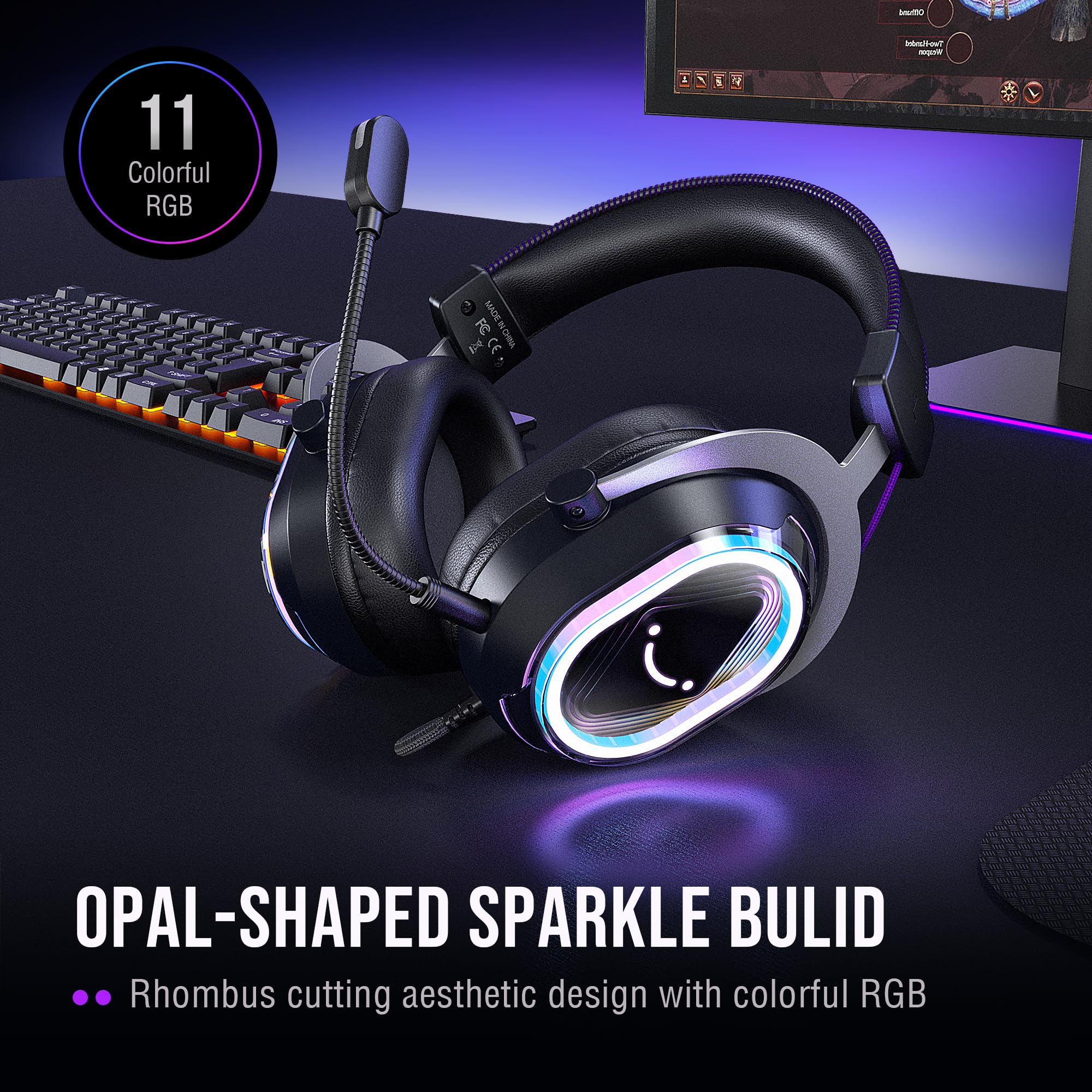 FIFINE Gamingowe słuchawki USB z balansem gry/czatu, dźwięk 7.1, mikrofon z redukcją szumów, RGB do streamingu dla Mac/PC/laptop/PS5/PS4 – H13BP