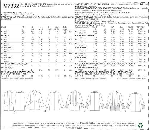Miniatura 7 de McCall's Patrones M7332 Chaleco y chaquetas con frente abierto para señoritas, ZZ (L-XL-XXL)