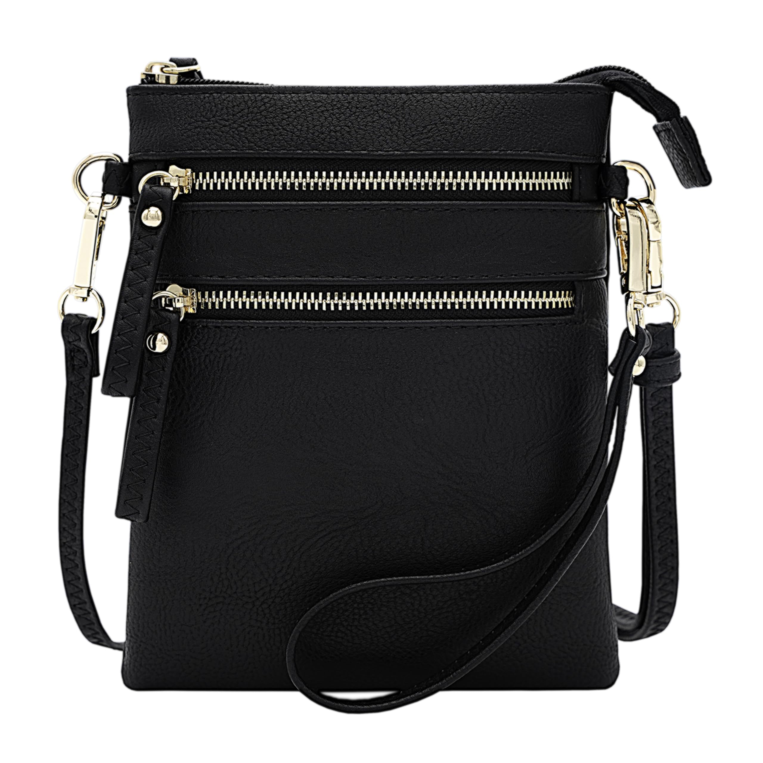 Solene Women's Crossbody Bag Multi Zipper Pockets with Detachable Wristlet, Lightweight Travel Purse, Cell Phone Purses, Black, M